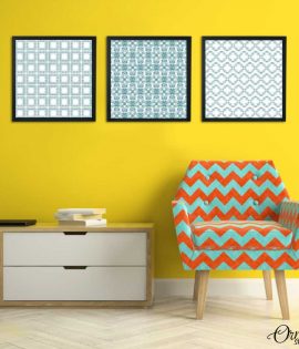 Blue Abstract Quilt Pattern Art (3 Panels) | Abstract Wall Art