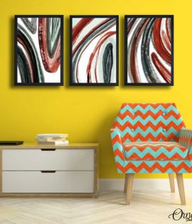 Red And Green Colors Flow Marble (3 Panels) | Abstract Wall Art