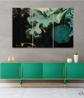 Liquid Green With Gold Glitter Abstract Wall Art