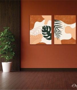 Brown Modern Vector Leaves Art Abstract Wall Art