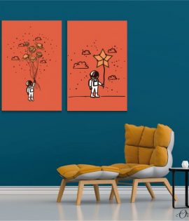 Astronaut Planet And Star Balloons Abstract Wall Art