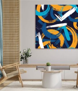 Blue And Orange Paint Strokes Abstract Wall Art