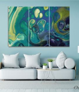 Bluish Green Pouring Art Abstract Wall Art