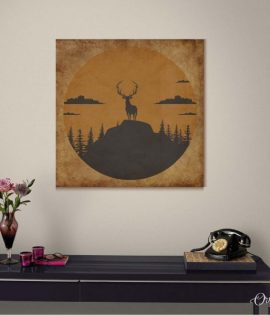 deer on hill vintage effect art animal wall art