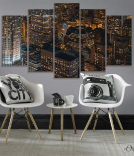 Urban City Buildings Night View (5 Panels) | Architecture Wall Art