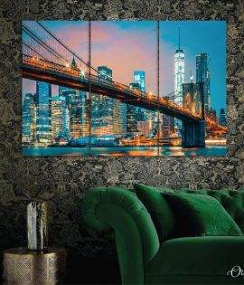 illuminated Brooklyn bridge architecture wall art