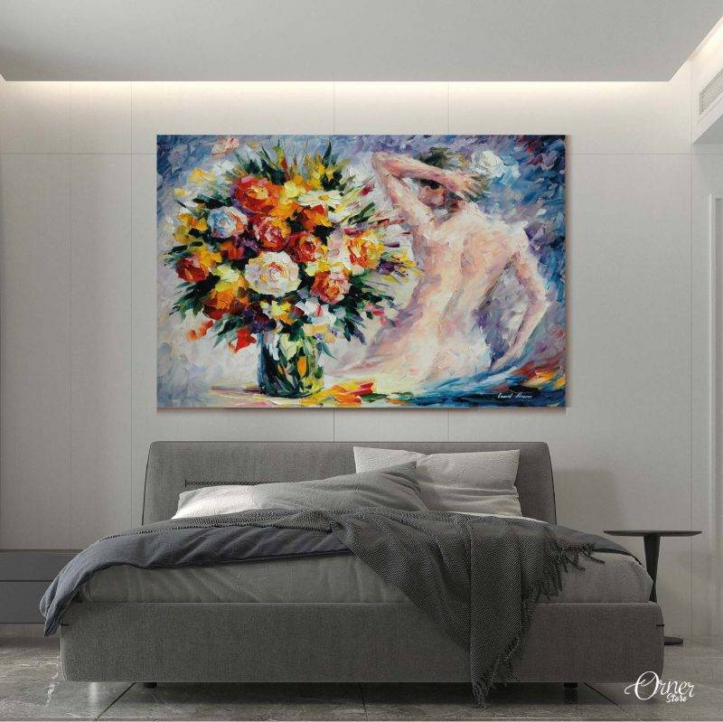 the flower vase and the girl digital painting wall art