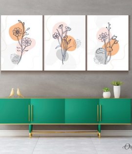 abstract flowers line wall art