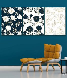 seamless white and blue floral pattern wall art