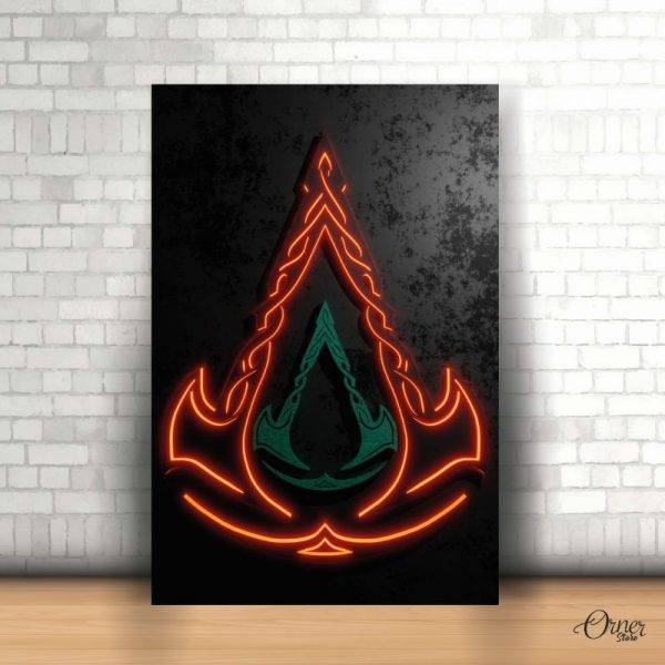 assasin's creed neon fiery logo wall art