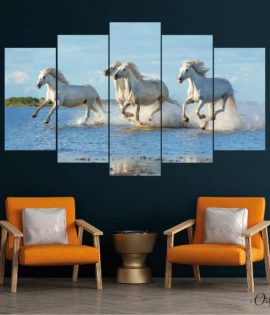 white horses running on water animal wall art