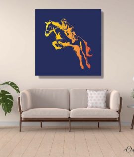 yellow racing horse on blue background animal wall art