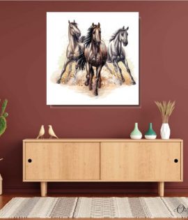 three horses digital illustration animal wall art