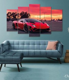 red sky and Lamborghini car wall art