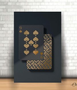 black and gold nine pf hearts playing card poster wall art