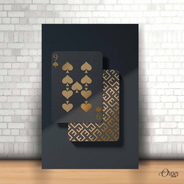 black and gold nine pf hearts playing card poster wall art