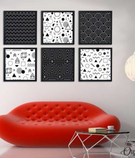 Black & White Confetti And Pattern Art #2 (6 Panels) | Abstract Wall Art