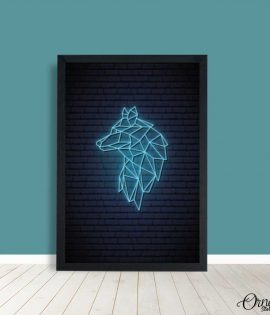 Blue Neon Wolf Abstract Art (Single Panel) | Poster Wall Art