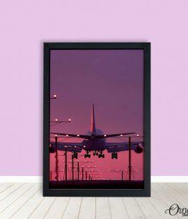 Airplane Landing At Sunset | Travel Poster Wall Art