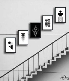 Black and White Modern Geometrical Art | Set of 5 | Complete Wall Setup