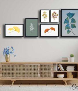 Ginkgo Pattern Leaves Art Collection | Set of 6 | Complete Wall Setup