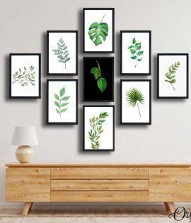 Green Plants Leaves | Set Of 9 | Complete Wall Setup