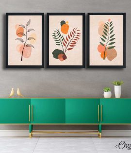 Plants & Leaves Illustration Art | 3 Panels | Floral Wall Art